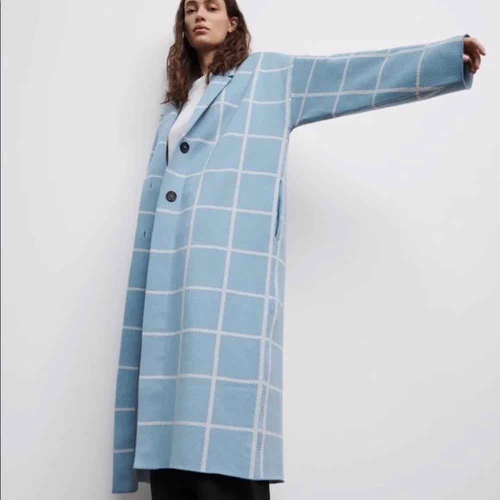 Zara Blue Plaid Long Coat
